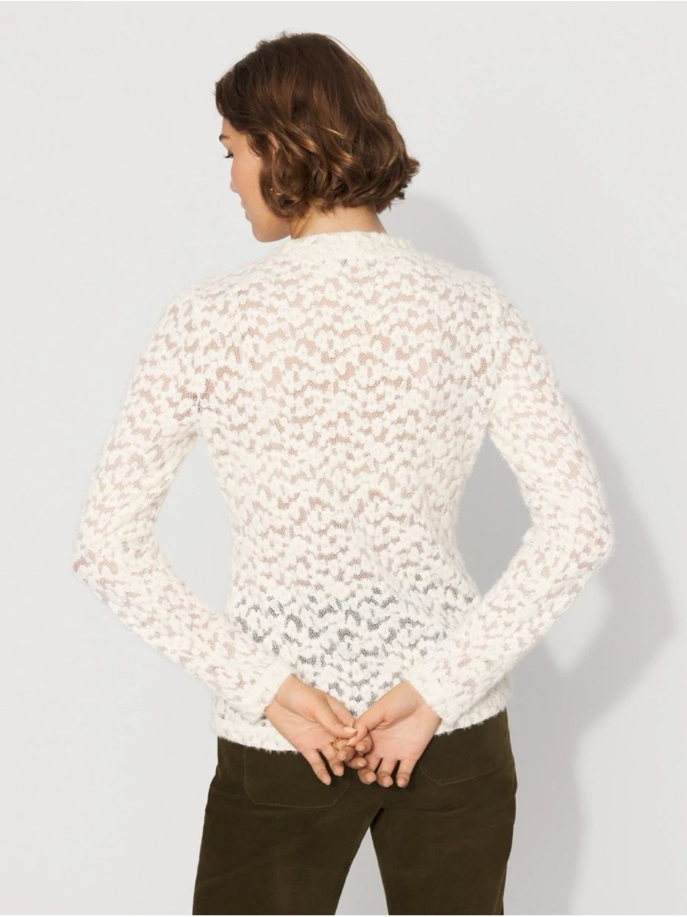 White House Black Market Lace Top Small Cream Long Sleeve Fitted Sheer Elegant - Picture 4 of 7